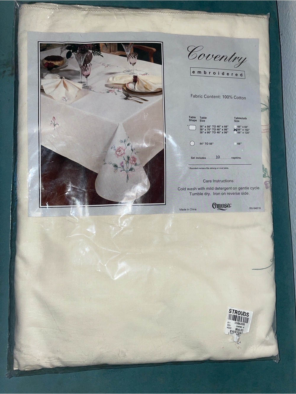 Embroidered Cream Tablecloth with Floral Accents
